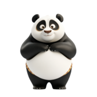 Cute cartoon panda character standing cheerfully, showing a friendly demeanor with a big smile and playful expression png