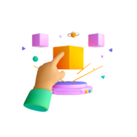 A hand pointing at a cube with a cube on top png