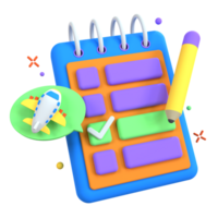 A colorful notebook with a pencil and a plane png