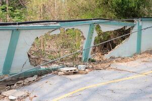 The wall collapse due to an earthquake in Chiang Rai province of Thailand. photo