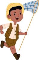 Boy Running Safari Net Insect Catching vector