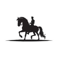 A silhouette of a man riding a horse with flowing mane and tail on a white background vector