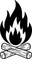 Black and white illustrations of a campfire, isolated on white background. vector