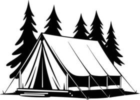 Black and white bold illustrations of a tent house, isolated on white background. vector
