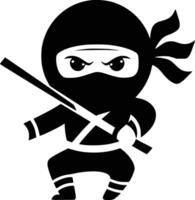 Black and white bold illustrations of a ninja, isolated on white background. vector