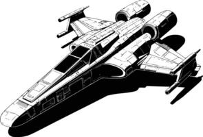 Black and white bold illustrations of a spaceship, isolated on white background. vector