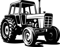 Black and white bold illustrations of a tractor, isolated on white background. vector