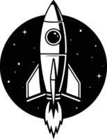 Black and white bold illustrations of a space rocket, isolated on white background. vector