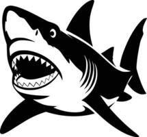 Black and white bold illustrations of a hungry shark, isolated on white background. vector