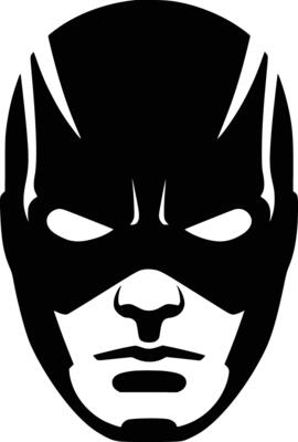 Black and white bold illustrations of a superhero mask, isolated on white background.