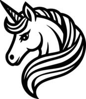 Black and white bold illustrations of a unicorn head, isolated on white background. vector
