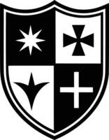 Black and white bold illustrations of a medieval shield, isolated on white background. vector