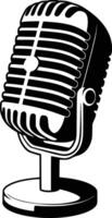 Black and white bold illustrations of a vintage microphone, isolated on white background. vector