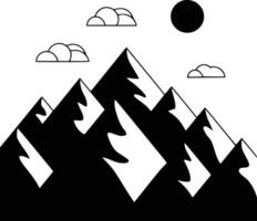 Black and white bold illustrations of a mountain range, isolated on white background. vector