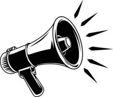 Black and white bold illustrations of a megaphone shouting, isolated on white background. vector