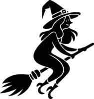Black and white bold illustrations of a witch broomstick, isolated on white background. vector