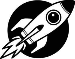 Black and white bold illustrations of a rocket ship, isolated on white background. vector