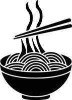Black and white bold illustrations of a steaming bowl of Proodles, isolated on white background. vector