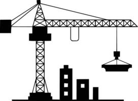 Black and white bold illustrations of a construction crane, isolated on white background. vector