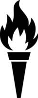 Black and white bold illustrations of a flaming torch, isolated on white background. vector