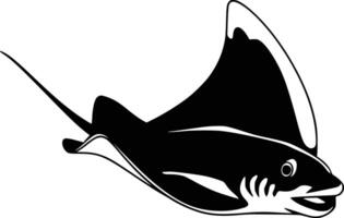 Black and white bold illustrations of a stingray underwater, isolated on white background. vector