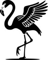 Black and white bold illustrations of a flamingo balancing, isolated on white background. vector