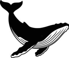 Black and white bold illustrations of a blue whale, isolated on white background. vector