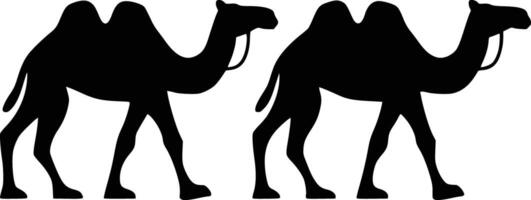 Black and white bold illustrations of a camel caravan, isolated on white background. vector