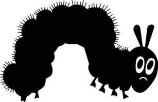 Black and white bold illustrations of a caterpillar on branch, isolated on white background. vector