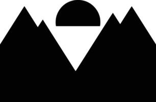 Black and white bold illustrations of a sunrise over mountains, isolated on white background. vector