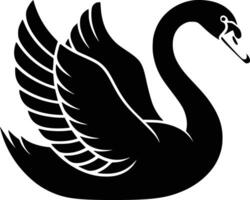 Black and white bold illustrations of a swan gliding, isolated on white background. vector