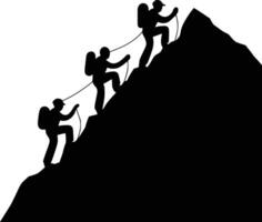 Black and white bold illustrations of a mountain climbers, isolated on white background. vector