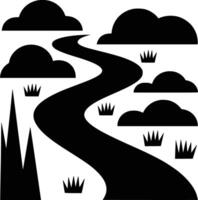 Black and white bold illustrations of a river flowing, isolated on white background. vector