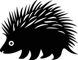 Black and white bold illustrations of a porcupine in forest, isolated on white background. vector