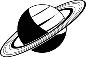 Black and white bold illustrations of a saturn with rings, isolated on white background. vector
