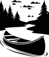 Black and white bold illustrations of a caProe on river, isolated on white background. vector