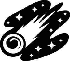 Black and white bold illustrations of a comet in night sky, isolated on white background. vector