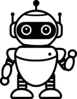 Black and white bold illustrations of a robot assistant, isolated on white background. vector