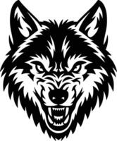 Black and white bold illustrations of a fierce wolf, isolated on white background. vector