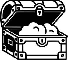 Black and white bold illustrations of a open treasure chest, isolated on white background. vector