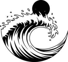 Black and white bold illustrations of a ocean wave, isolated on white background. vector