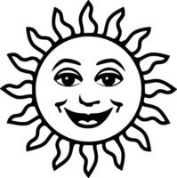 Black and white bold illustrations of a smiling sun, isolated on white background. vector