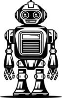 Black and white bold illustrations of a futuristic robot, isolated on white background. vector