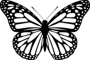 Black and white bold illustrations of a flying butterfly, isolated on white background. vector