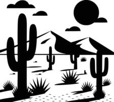 Black and white bold illustrations of a desert scene, isolated on white background. vector