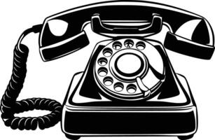 Black and white bold illustrations of a classic telephone, isolated on white background. vector