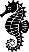 Black and white bold illustrations of a seahorse floating, isolated on white background. vector