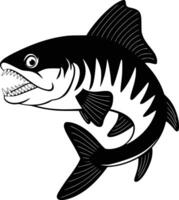 Black and white bold illustrations of a piranha in river, isolated on white background. vector