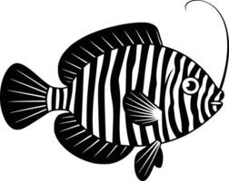 Black and white bold illustrations of a anglerfish glowing, isolated on white background. vector