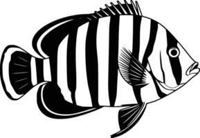 Black and white bold illustrations of a reef fish, isolated on white background. vector